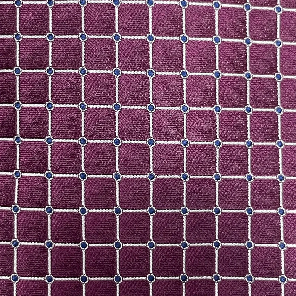 Hickey Freeman Men's Silk Tie Maroon‎ Silver Blue Geometric Hand Tailored USA